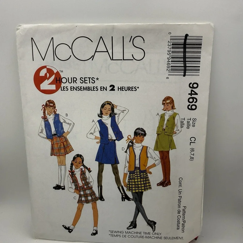 McCall's Sewing Pattern 9469, Girls Sizes 6, 7, and 8 UNCUT FF - 2 Hour Sets